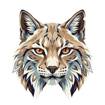 boreal lynx bobcat head portrait wildcat notched ear amber eyes northern wilderness predator national park emblem fauna crest mountain hiking gear sublimation giclee art print
