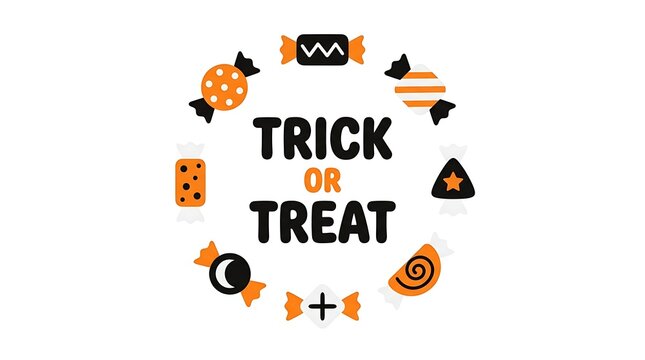 Festive halloween trick or treat lettering with spooky illustrations and colorful accents