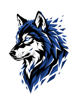 geometric blue wolf head portrait esport mascot apparel streetwear tshirt design merchandise screen printing predator beast wildlife sticker decal tattoo graphic print artwork

