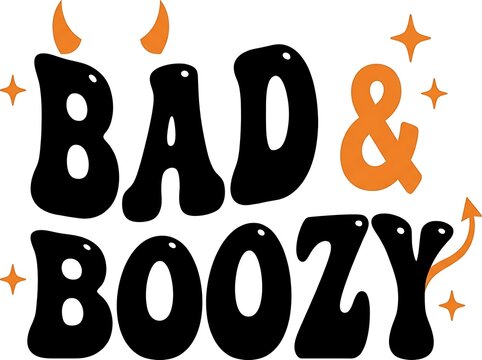 Bad and boozy hand lettered typography with sparkling star and flame accents