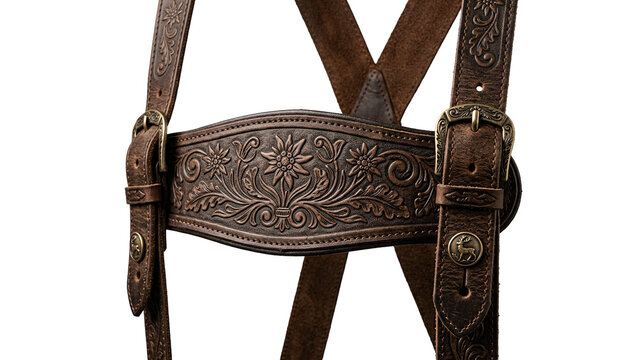 Traditional Leather Bavarian Trachten Suspenders with Floral Embossing