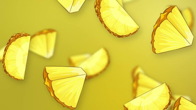 Animated Pineapple Slices Falling on a Vibrant Yellow Background