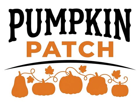 Pumpkin patch sign with orange pumpkins and fall leaves illustration