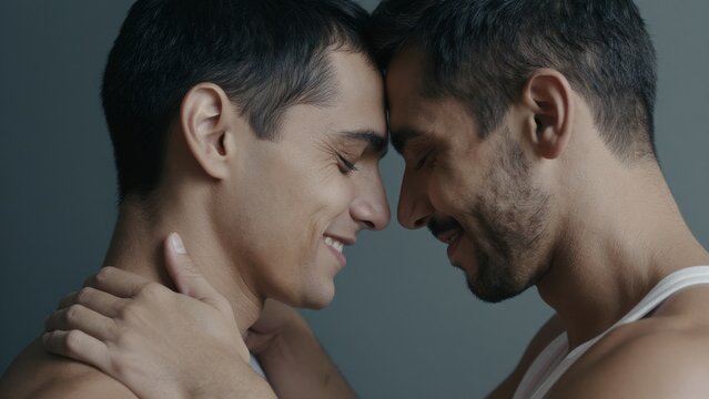 Intimate Moment Between Two Men Sharing Joy and Connection