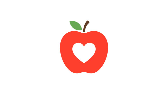 Red Apple With Heart Shape Symbol
