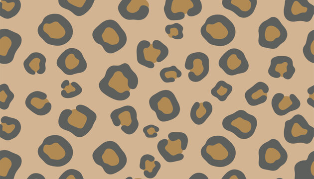 Seamless leopard print pattern with golden brown spots surrounded by dark grey borders on a light beige background.