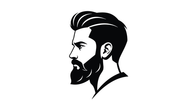 Side view silhouette profile portrait of a handsome young man with a thick beard and a stylish modern undercut hairstyle.