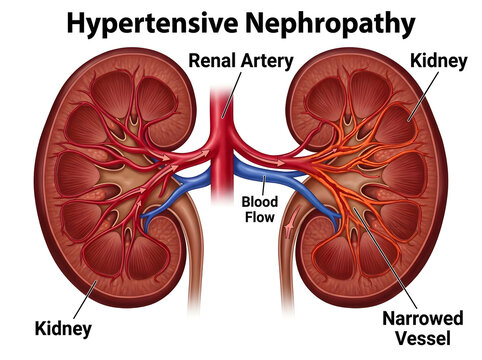 Hypertensive nephropathy kidney anatomy illustration isolated on white background