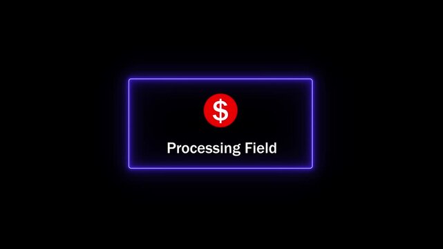 Digital financial transaction processing animation featuring a glowing neon border and red dollar sign for modern fintech, e-commerce payment systems, banking technology, and secure online money