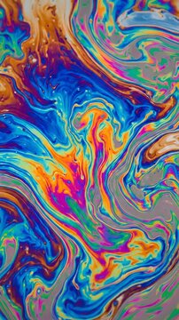 Abstract Iridescent Swirls of Soap Film Creating Liquid Color Patterns