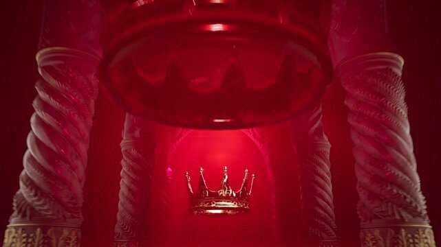 Atmospheric Motion Background of Sacred Crown Hovering in Burning Red Shrine