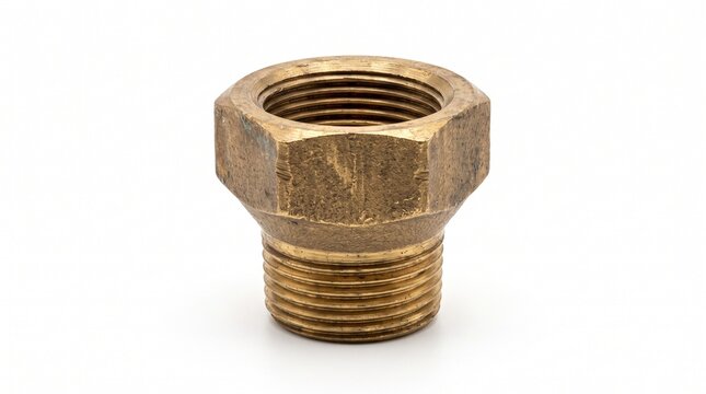 Brass pipe reducer fitting with threaded ends for plumbing and industrial fluid connections.
