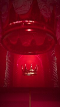 Surreal Royal Temple with Floating Magic Crown and Fiery Red Light Rays Seamless Loop
