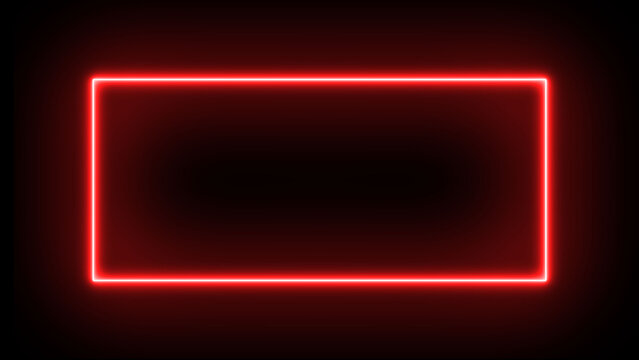 Illustration of a bright red neon rectangle glows against a deep black background, creating a modern, abstract frame or border for digital content