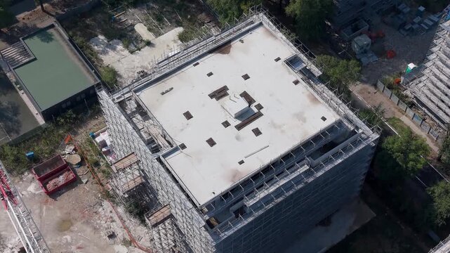 Residential Construction Site With Tower Crane Aerial View. Milan, Italy