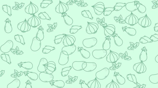 Light Mint Green Pattern Animation Vegetables 1 with Eggplant, Onion and Leaves