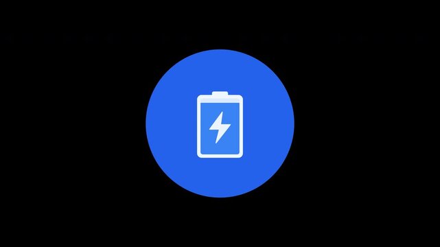 Charging battery icon loop with smooth motion graphics and clean animation on black background