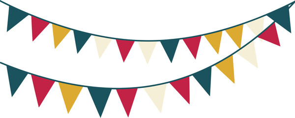 Fototapeta premium Colorful triangle bunting flags hanging on two strings for party celebration decoration