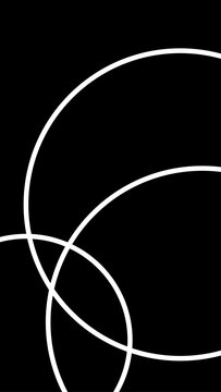 Abstract geometric composition of white intersecting glowing circles and curved lines.