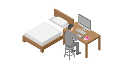 Fototapeta premium Digital artist working at home office desk in bedroom