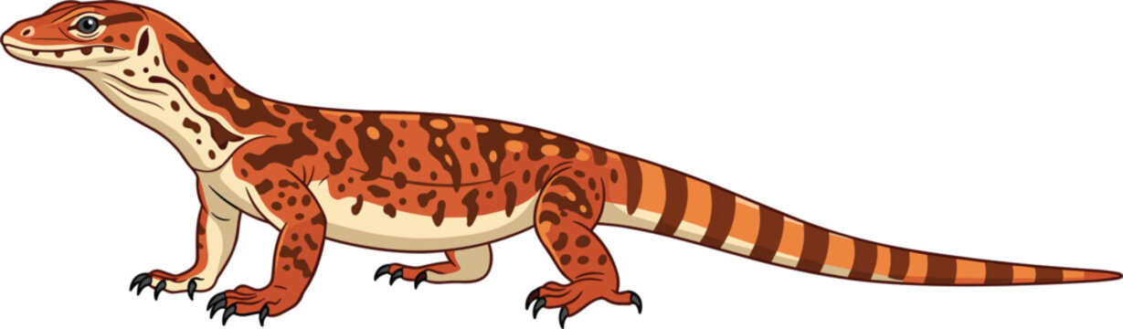 Detailed orange and brown monitor lizard vector illustration featuring exotic reptile skin pattern design elements