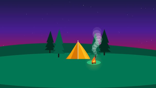 Minimalist vector illustration of a peaceful campfire at night