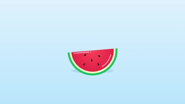 Minimalist animated watermelon slice on a blue background