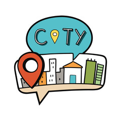 Obraz premium City map with blue pin pointer in speech bubble vector illustration isolated on white background