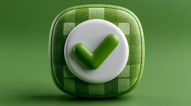 Green check mark icon on rounded square a 3d rendering