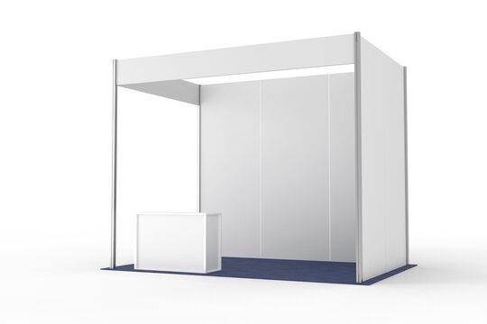 Expo trade show exhibition booth standard 3x2m two side open for presentation in perspective isolated on background mockup 3d rendering 