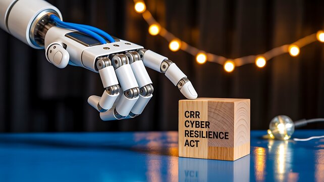 Robotic hand holding qr code for digital payment and automation