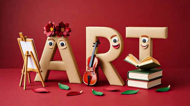 Creative art concept with colorful letters and painting supplies