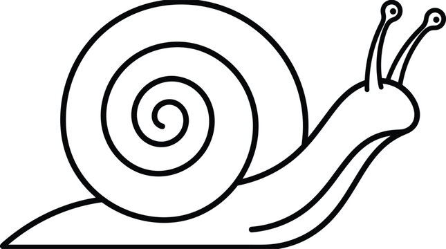Cute snail with spiral shell outline vector art