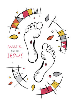 Walk with Jesus abstract line art
