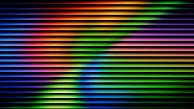 Abstract rainbow horizontal lines pattern on a dark black background