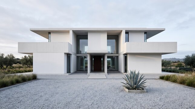 Modern Minimalist Two Story White Villa Exterior Architecture