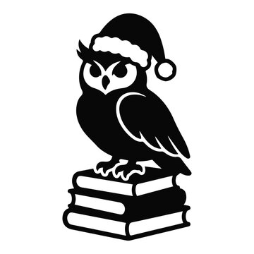 Owl Wearing Santa Hat on Books