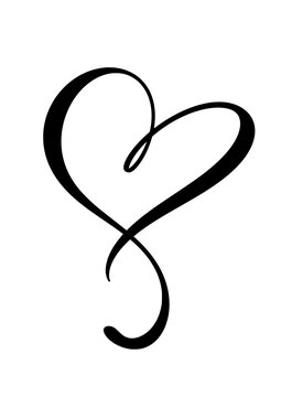 Calligraphy heart shape. Hand drawn love symbol isolated.