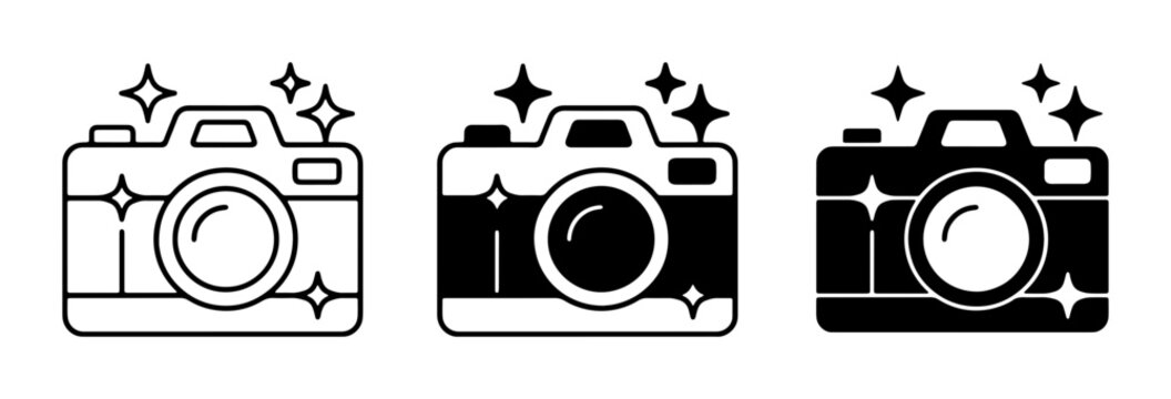 Camera Icons Set, Photography Symbols, Digital Camera Graphics, Clean Design, Vector Art, Shiny Camera Illustrations