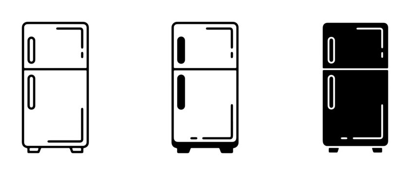 Refrigerator Icons Set, Kitchen Appliance Vector Graphics, Modern Fridge Symbols for Food Storage and Home Design