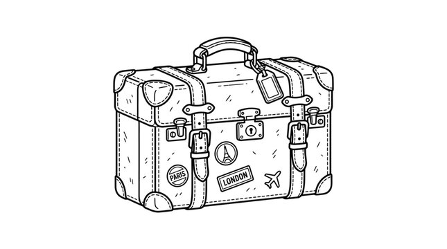 Vintage Suitcase With Travel Stickers And Luggage Tag