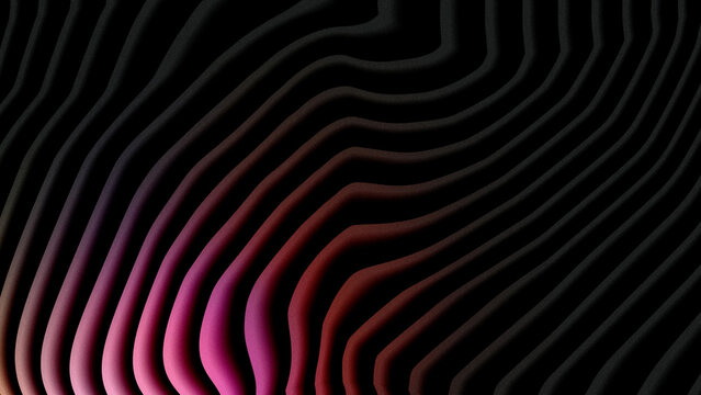 Abstract background with curved wavy red lines on a dark black surface