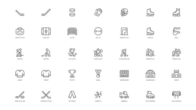 Collection of ice hockey sport icons with transparent backgrounds for various uses