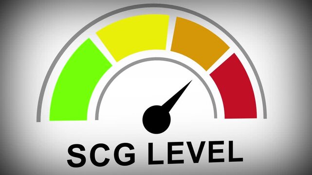 Dynamic scg level gauge meter animation featuring a moving needle indicating performance metrics, risk assessment, progress tracking, and data analysis visualization for business presentations