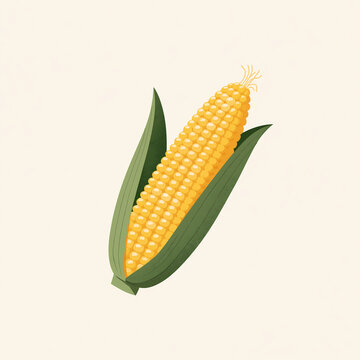 A single fresh ear of yellow corn with green husks is displayed as a simple illustration on a light background