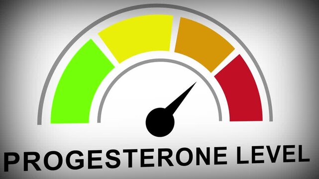 Progesterone level medical gauge indicator animation showing fluctuating hormone levels on a color-coded scale for clinical diagnostics, reproductive health analysis, and endocrinology research