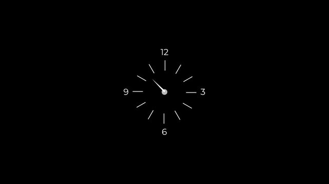minimal clock animation with ticking hands and modern numbers isolated on transparent background.