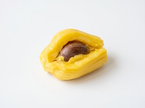 Fresh yellow jackfruit bulb with a brown seed displayed individually tropical