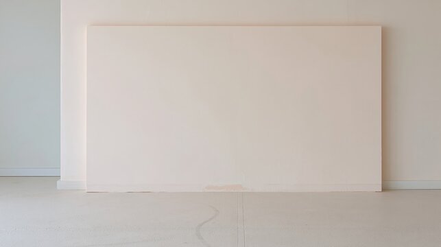 Empty room with a pale buttery yellow wall and off-white screed floor, featuring a bright high-key mood and copy space for product mockups