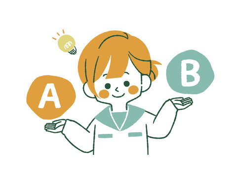 比較をしている笑顔の女子学生